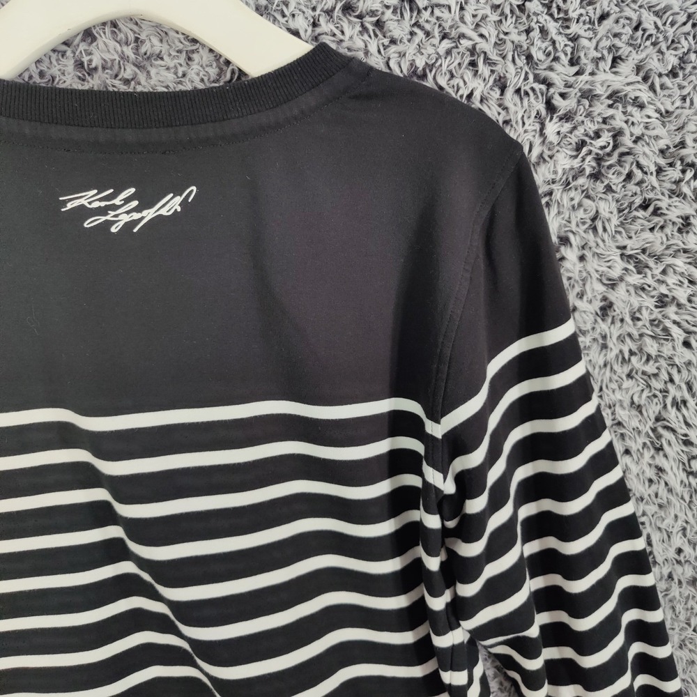 Karl Lagerfeld Paris Striped Crewneck Sweatshirt Logo Star Womens Large Nautical - Picture 15 of 16